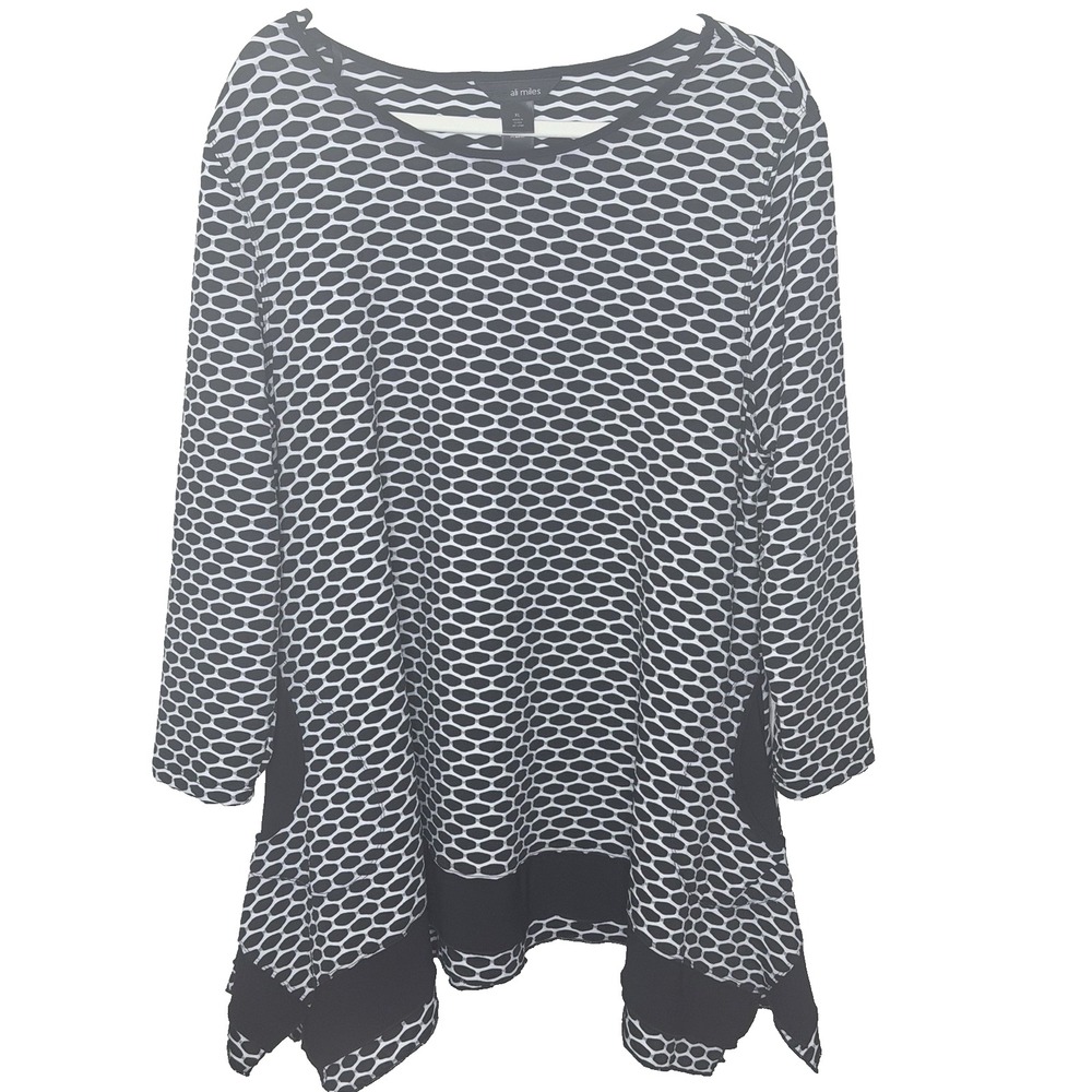 Ali Miles Tunic Top Womens XLBlack Geometric Artsy Knit Pockets‎ Career Wear